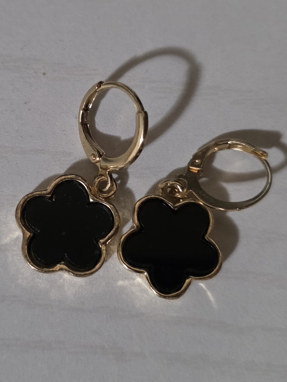 Gold Tone Black Flower Drop Earrings - Women Jewelry